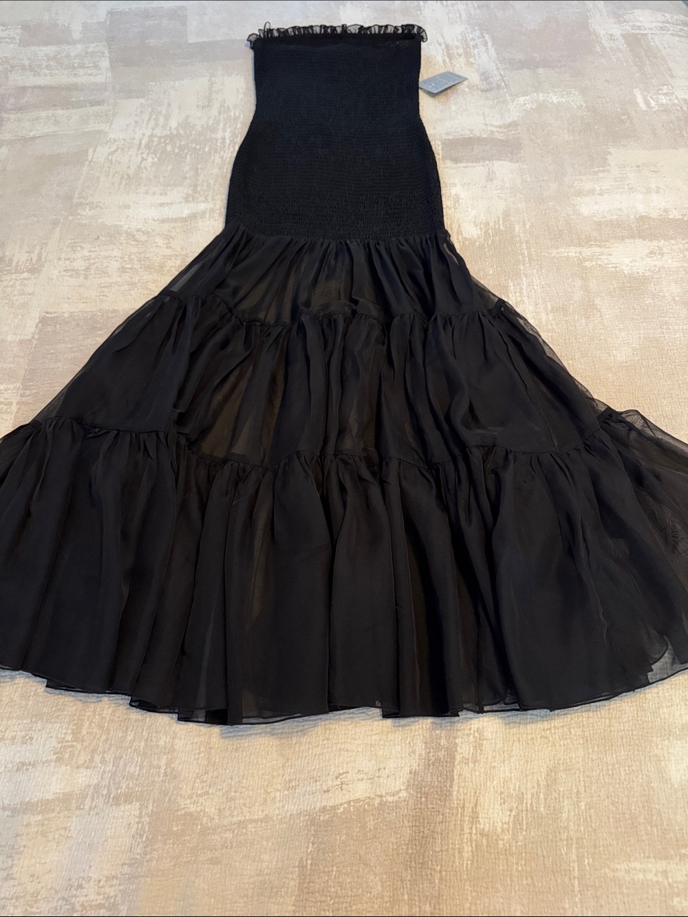 Bardot Black Strapless Smocked Bodice Tiered Maxi Dress